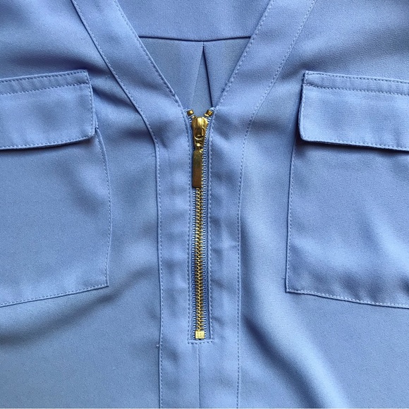 Express Periwinkle V-Neck Half Zip Blouse, GUC, XS - Picture 5 of 13